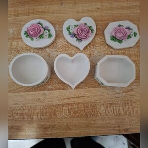 Hand-Painted Floral Trinket Boxes - Pink Rose Set